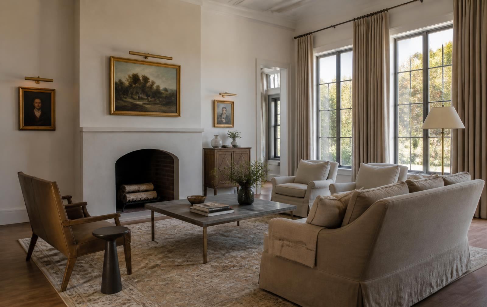 Refined estate interior with natural materials and tailored detailing
